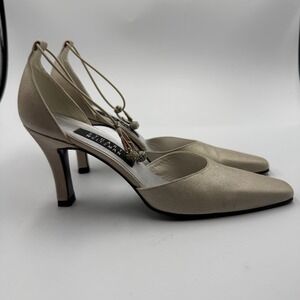 Stuart Weitzman Satin Slingback Heels Rhinestone Tassel Pointed Toe 7.5‎ AA